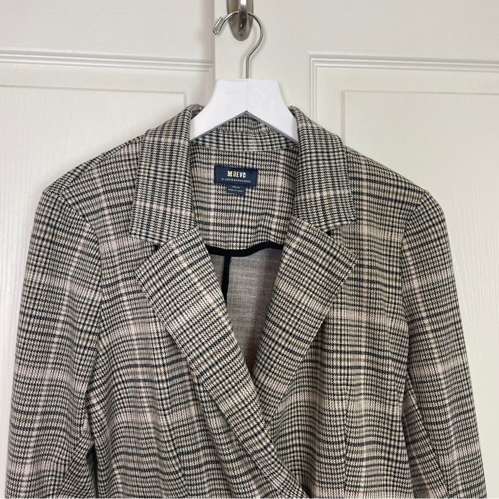 Anthropologie Maeve Collegiate Plaid Ponte Knit Blazer Tan Black Houndstooth SzM - Picture 4 of 9